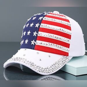 Embellished American Flag Baseball Cap - Red, White & Blue